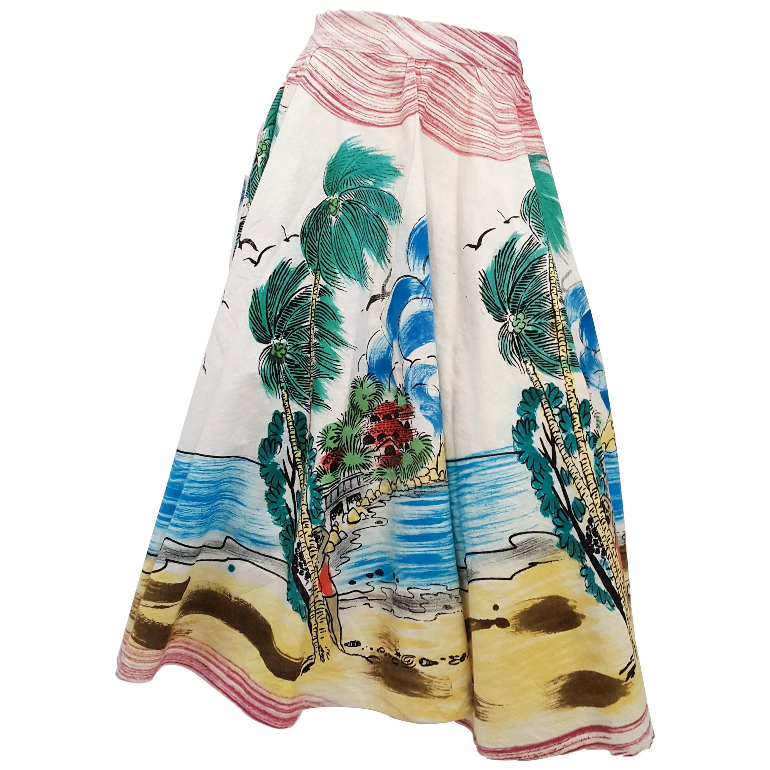 1950s Hand Painted Mexican Souvenir Skirt
