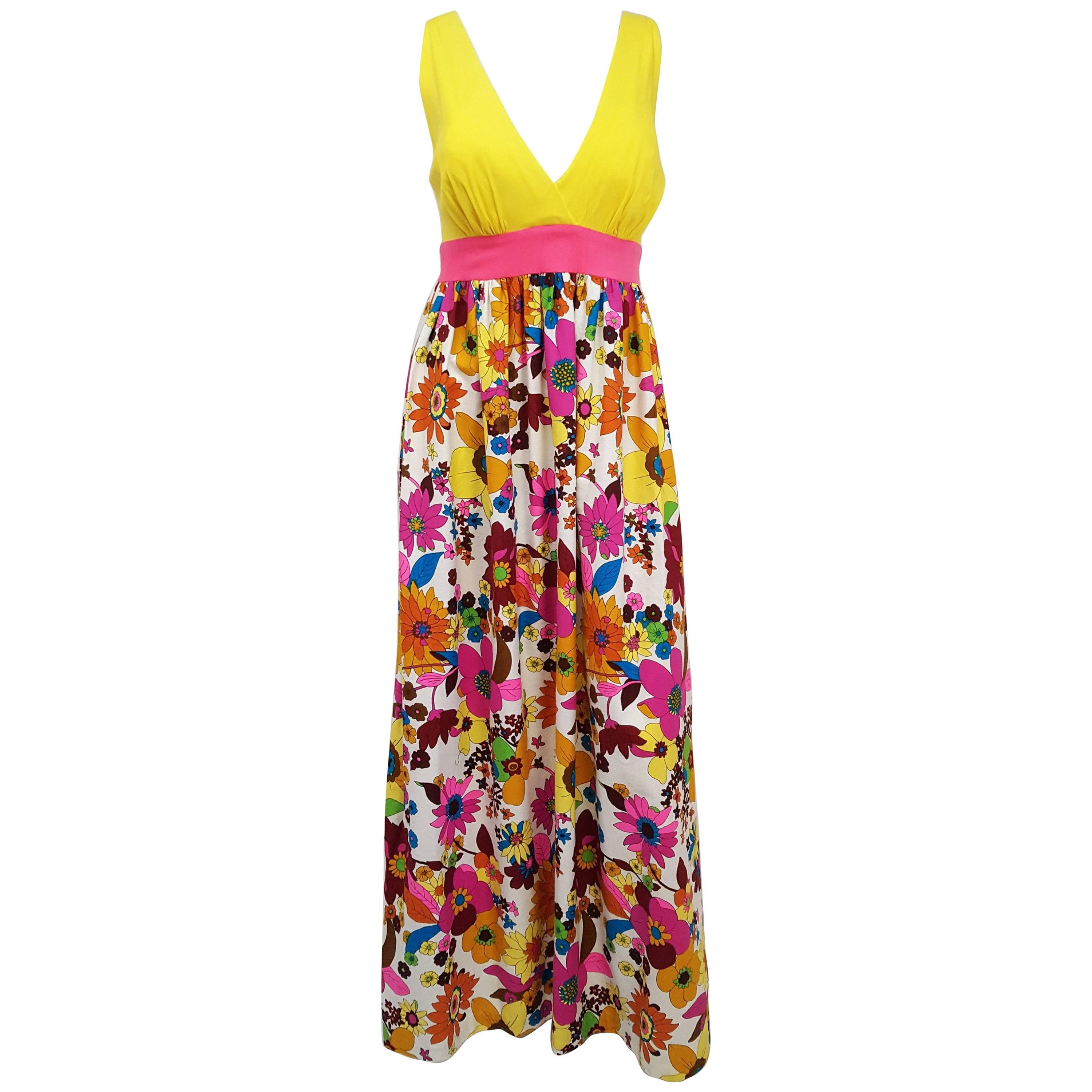 1960s Flower Print Maxi Dress