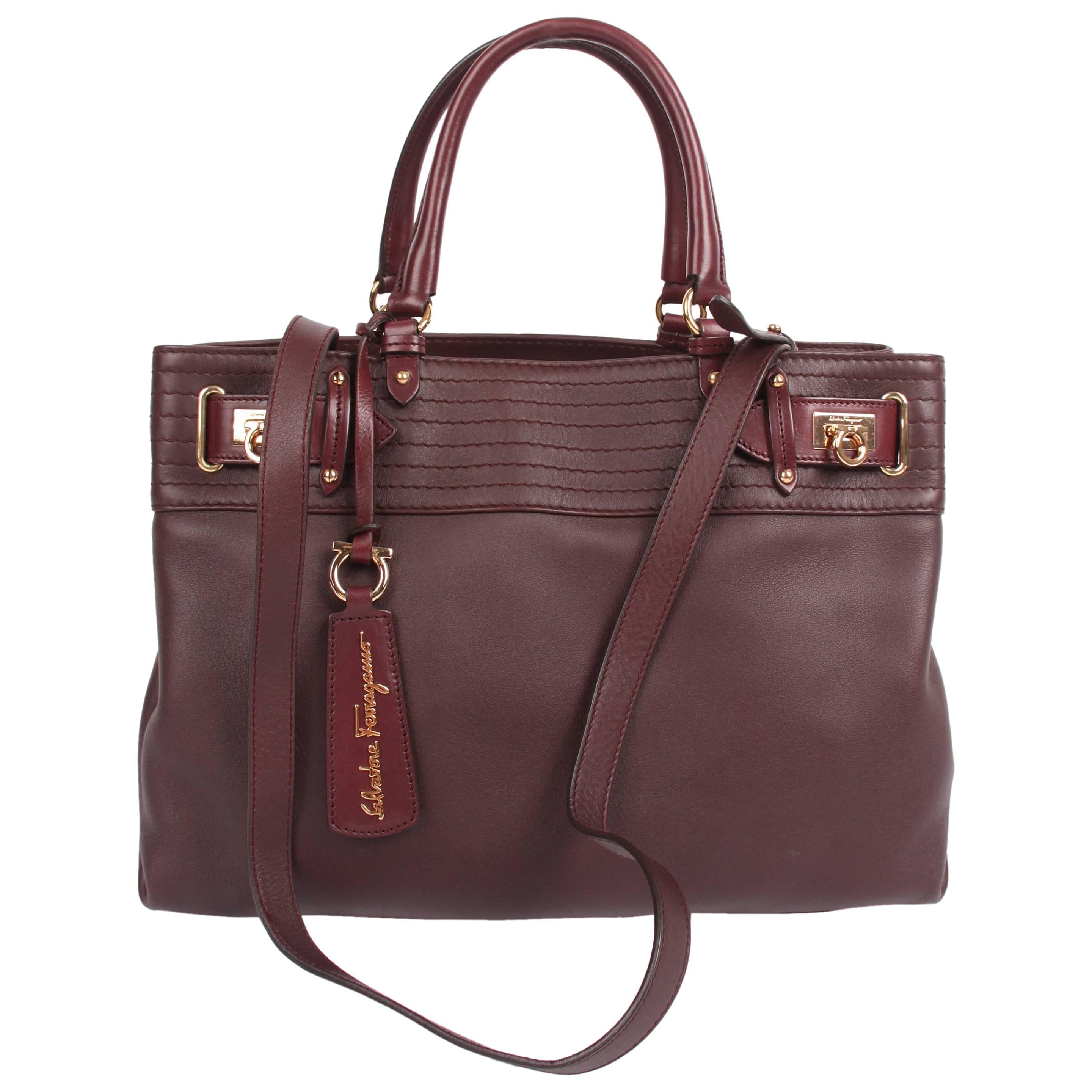 Salvatore Ferragamo Leather Buckled Tote Bag Visone - burgundy red