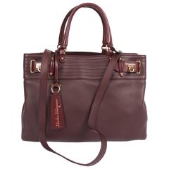 Salvatore Ferragamo Leather Buckled Tote Bag Visone - burgundy red 12
