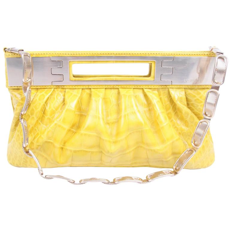 Versace Leather Clutch Croco Print - yellow 2008 For Sale at 1stDibs