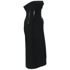 Vintage TOM FORD for GUCCI S/S 2001 Corset Leather Detail Cocktail Black Dress 40 - 2/4