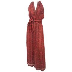 1970s Traecy Lowe Silk Chiffon Paisley Print Maxi Dress