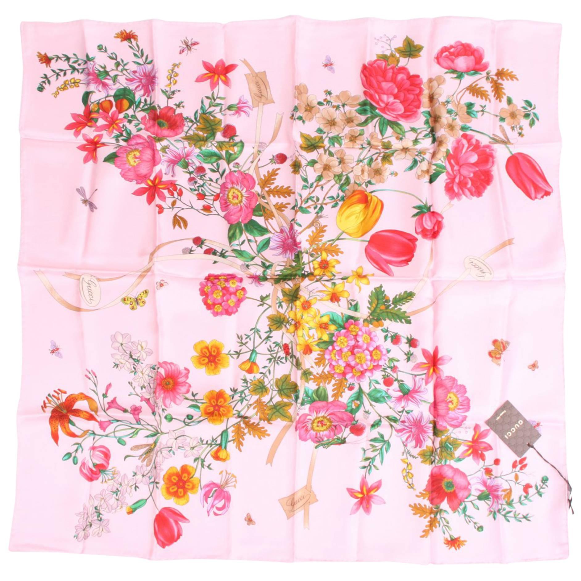 Gucci Silk Scarf Flower Print Gardeny - pink
