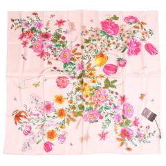 Used Gucci Silk Scarf Flower Print Gardeny - beige