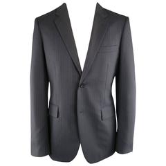 Men's COMME des GARCONS 40 Black Pintripe Wool Notch Lapel Sport Coat