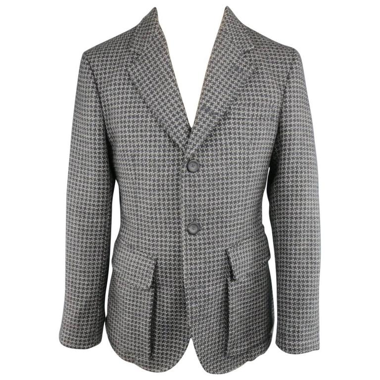 Men's EMPORIO ARMANI 40 Grey Houndstooth Wool Patch Pocket Sport Coat ...