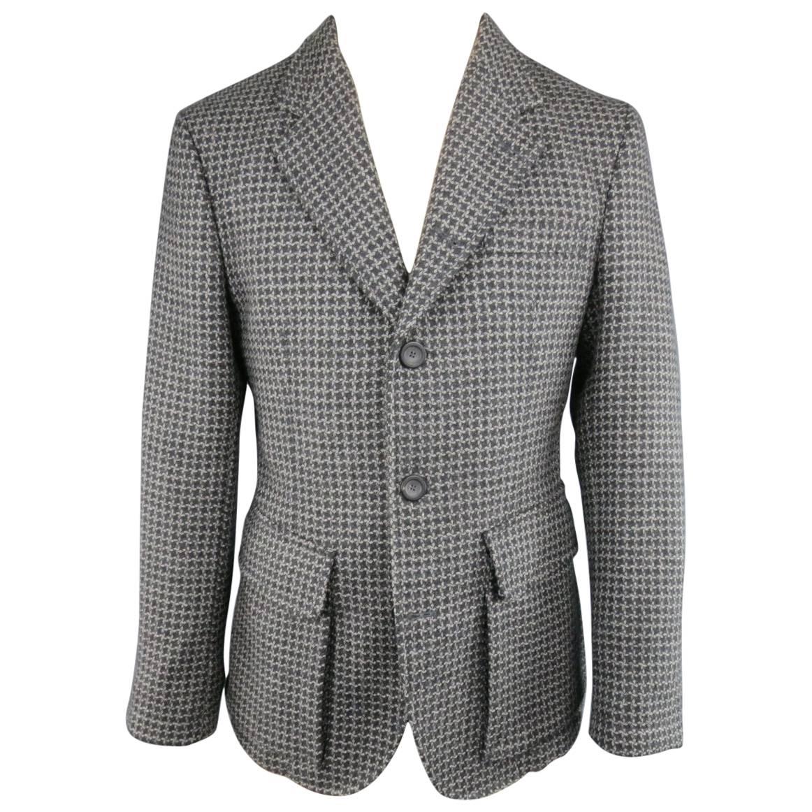 Men's EMPORIO ARMANI 40 Grey Houndstooth Wool Patch Pocket Sport Coat