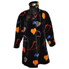 DonnyBrooks Bold Abstract "Hearts" Swing Faux Fur Jacket
