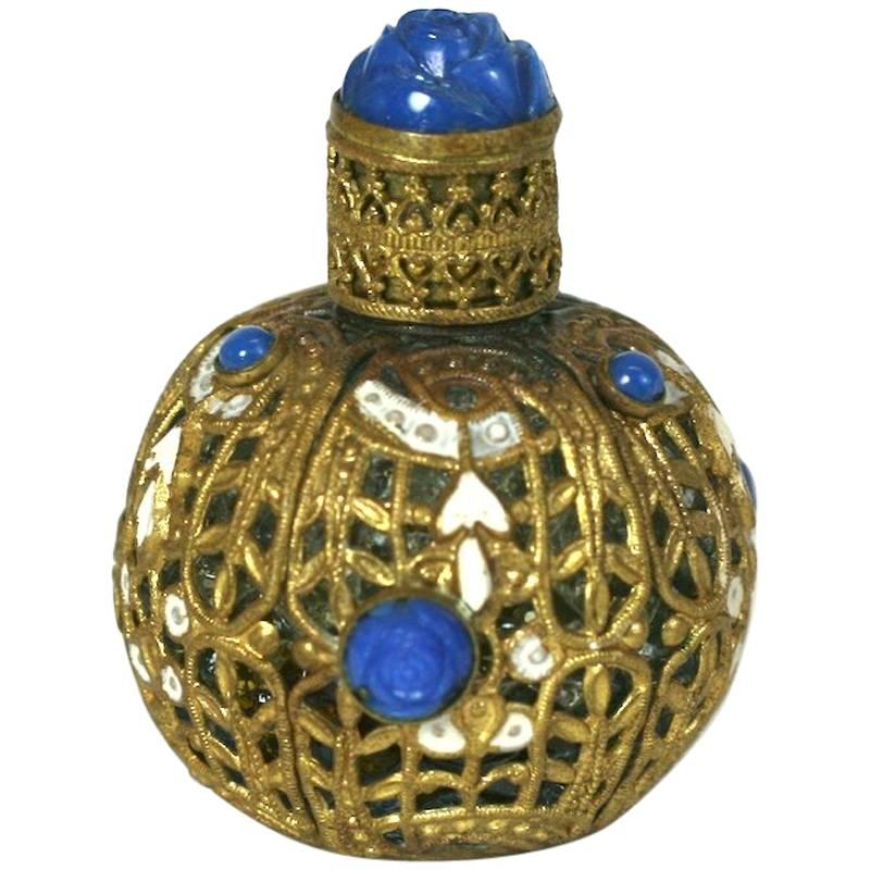 Mini bouteille à parfum tchèque dorée et en pâte de verre en vente
