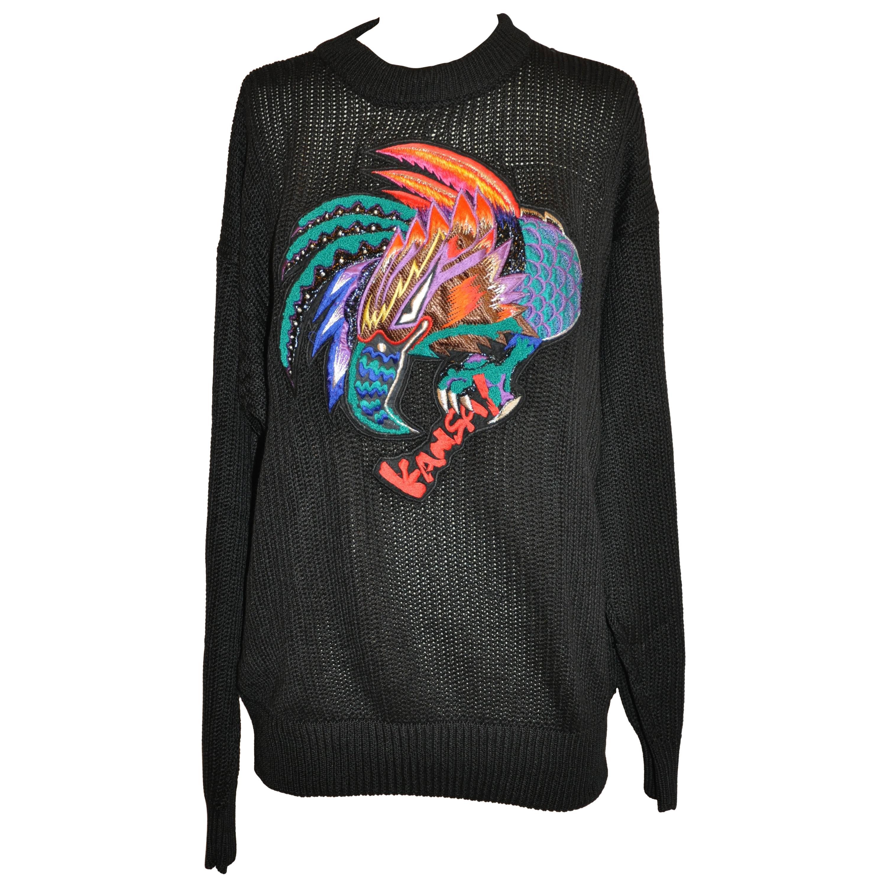 Mehrfarbiger Pullover aus gewebter Seide mit „Eagle“-Patchwork von Kansai Yamamoto im Angebot