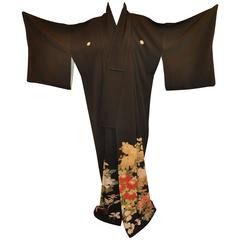 "Bursting Flowers & Vines" Black Silk Kimono