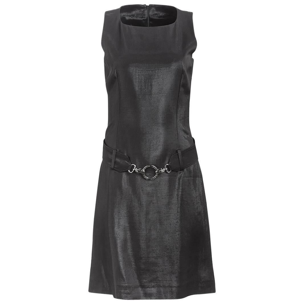 1980's Paco Rabanne Black Silk Belted Mini Dress