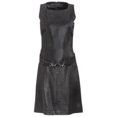 Mini abito con cintura in seta nera di Paco Rabanne degli anni '80