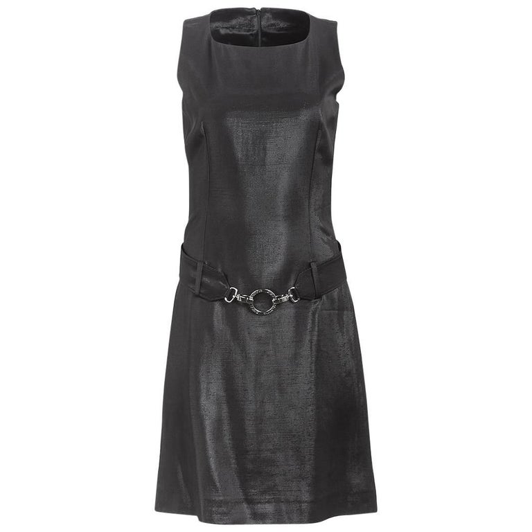 1980's Paco Rabanne Black Silk Belted Mini Dress For Sale