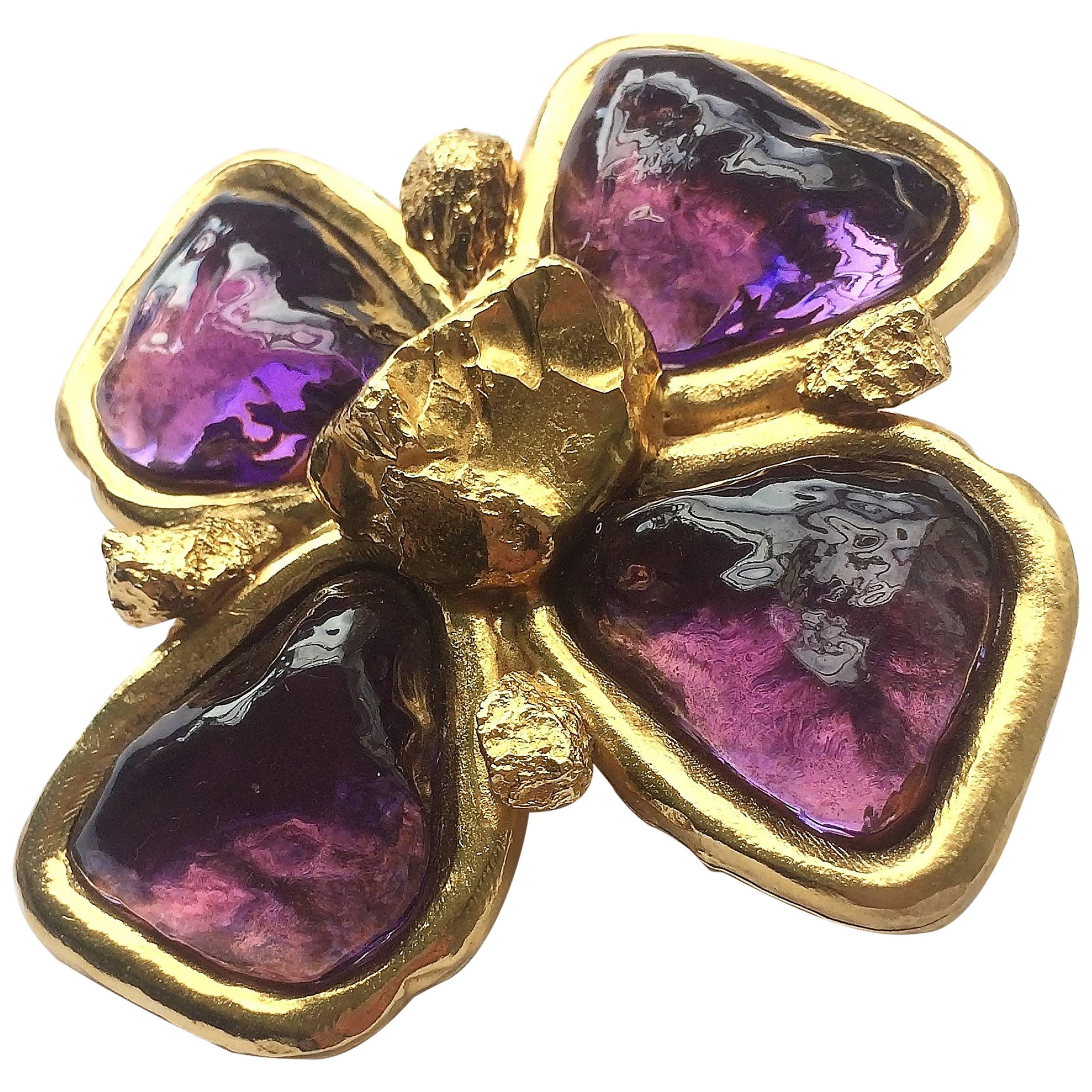 Striking gilt and amethyst 'cruxiform' brooch, Yves Saint Laurent, 1980s