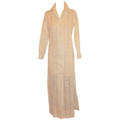 Ivory Cotton Embroidered & Eyelet Maxi Button with High Slits Coat/Dress