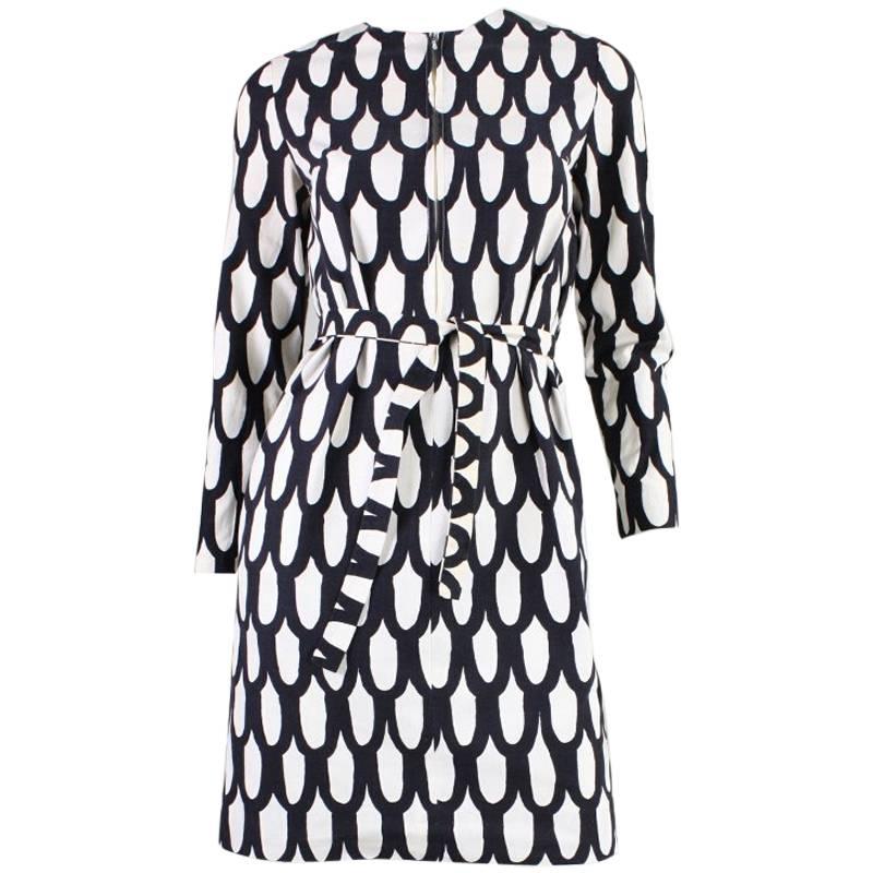1965 Marimekko Black & White Printed Dress For Sale