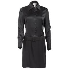 1980's Paco Rabanne Black Silk Shirt Dress 5