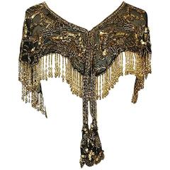 Stunning 1970s Gold Bead & Fringe on Chiffon Capelet 7