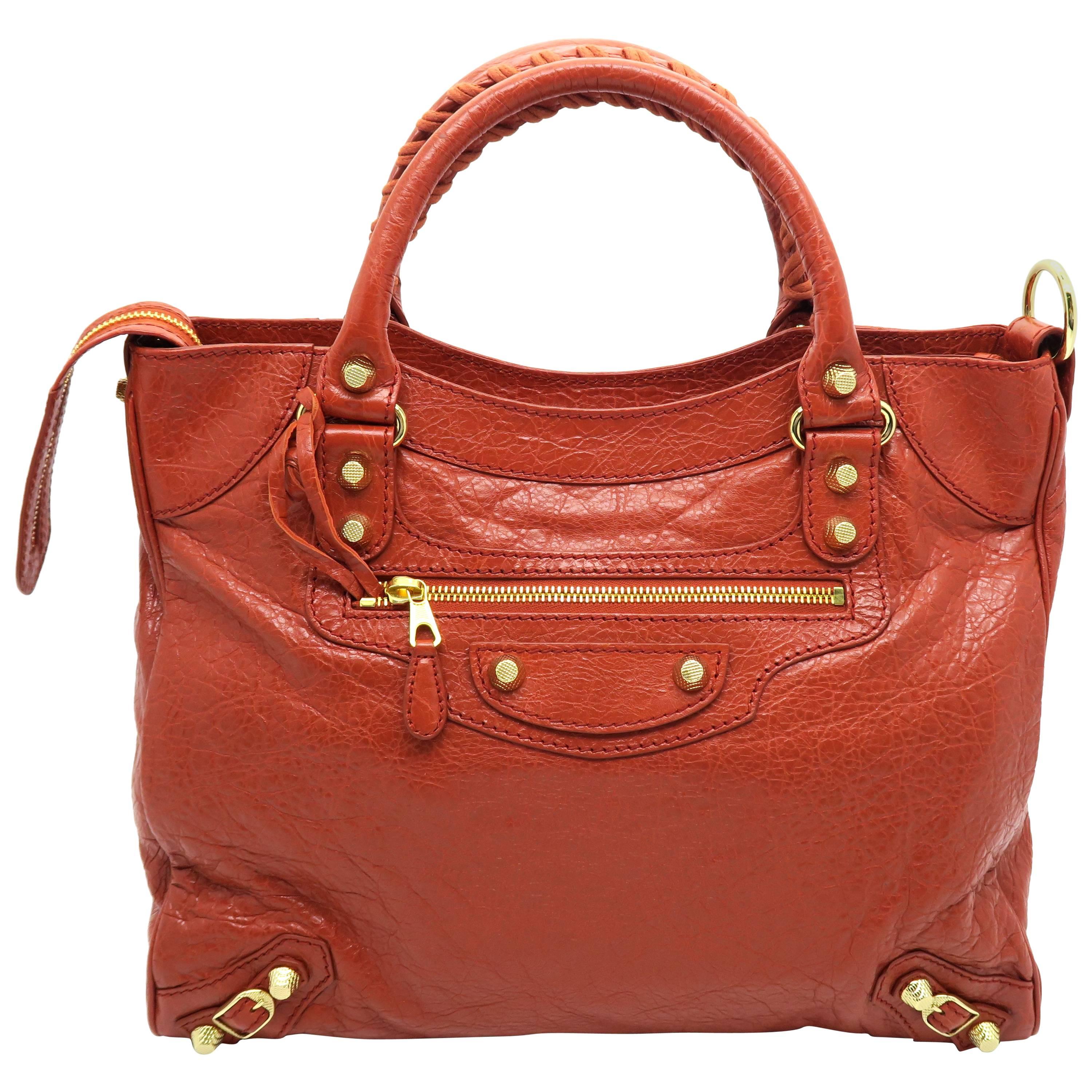 Balenciaga Giant Velo Red Lambskin Leather Gold Metal Handbag