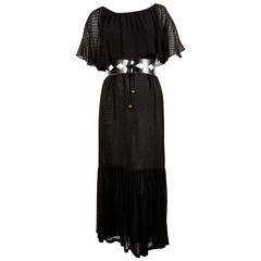 1970's YVES SAINT LAURENT black off-the-shoulder peasant dress