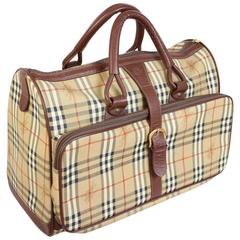 Retro Burberry leather beige duffle luggage travel bag 1980s nova check men’s