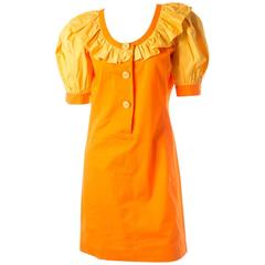 Yves Saint Laurent 80s Puff Sleeve Ruffle Collar Mini Dress