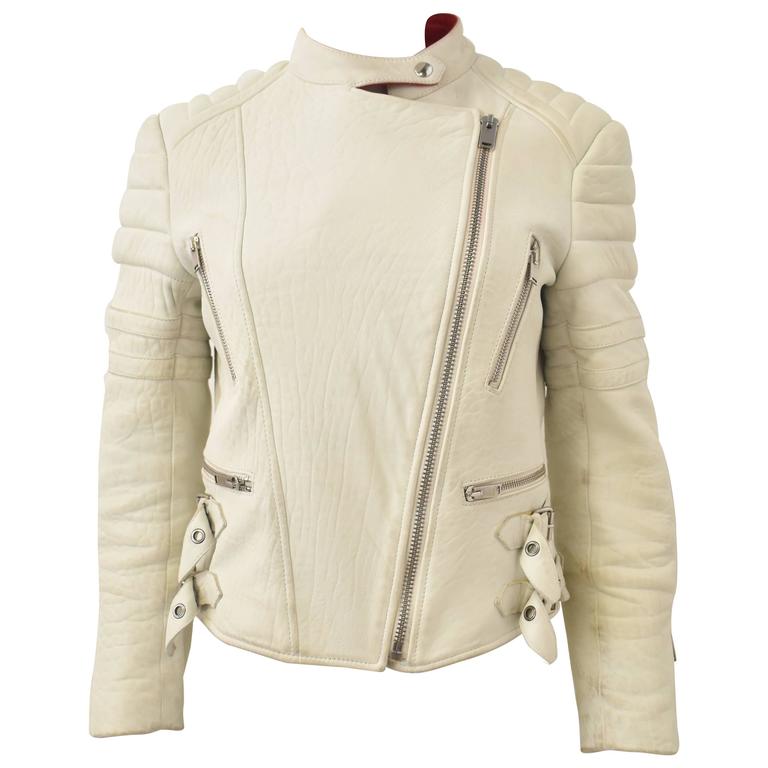 Celine Cream Leather Biker Jacket with Padding and Hardware Details A/W ...