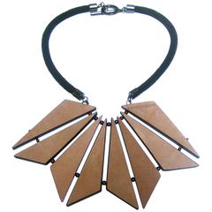 Emporio Armani Geometric Leather Tile Statement Necklace 12