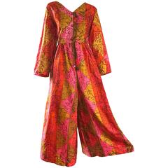 AMazing 1970s Long Sleeve Wide Leg Culottes Palazzo Leg Vintage 70s Jumpsuit