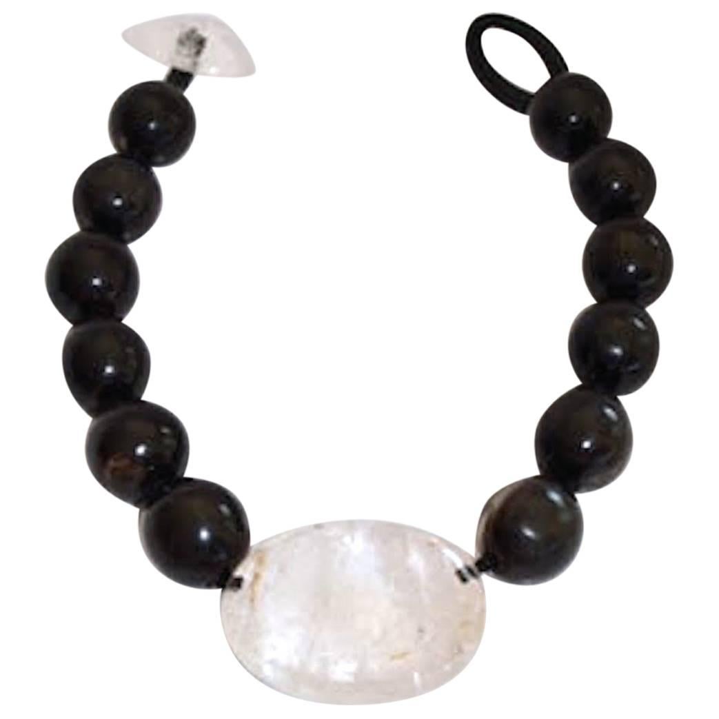 One of a Kind Monies Ebony Wood and Rock Crystal Necklace