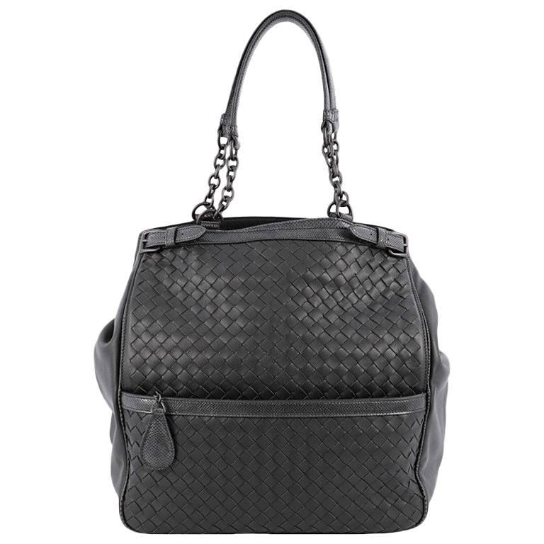 Bottega Veneta Zip Pocket Shoulder Bag Intrecciato Nappa with Snakeskin