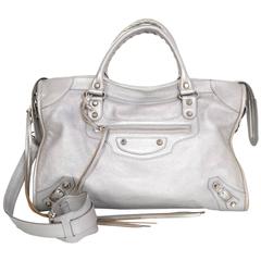Balenciaga Silver Leather Classic City Motorcycle Bag