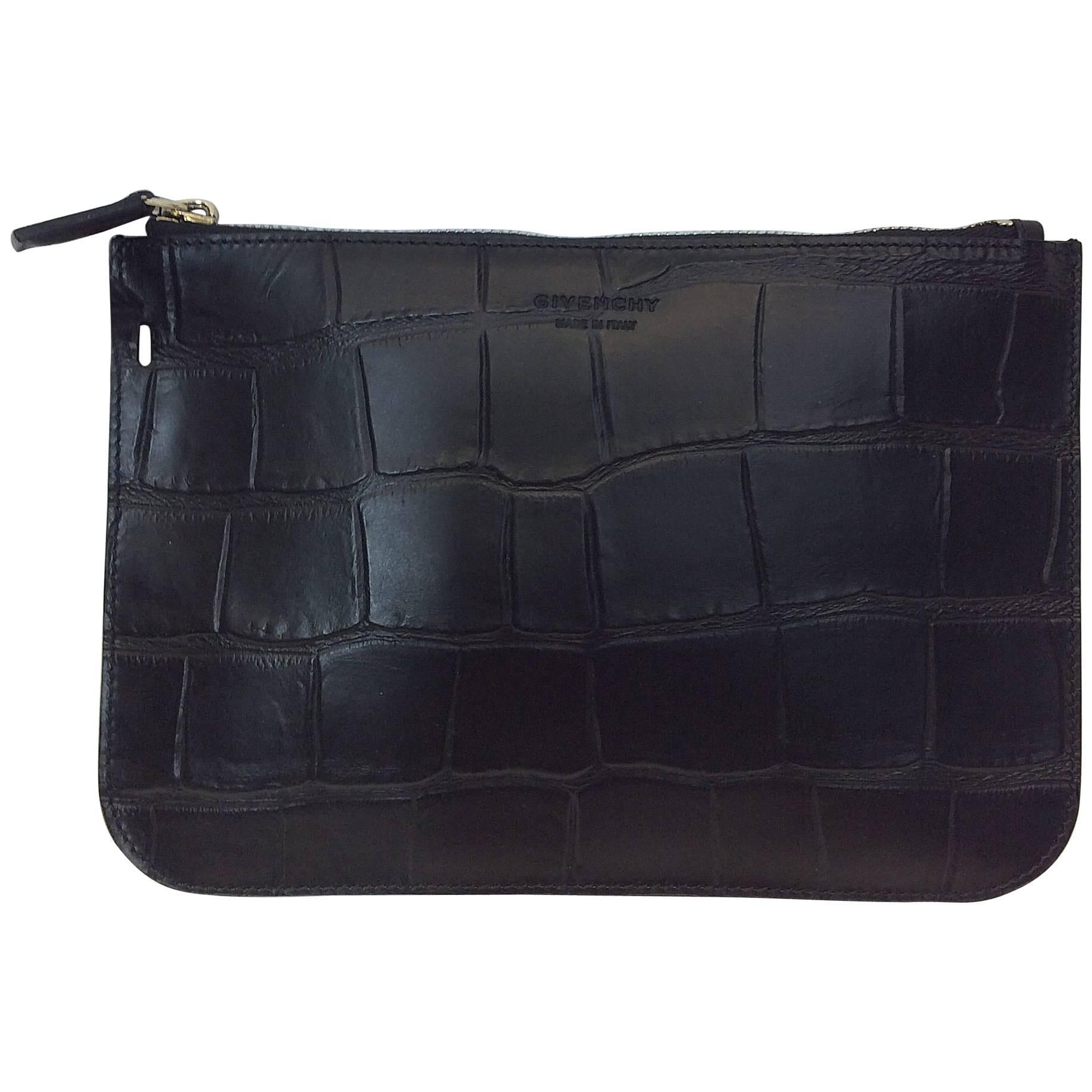 Givenchy Black Crocodile Embossed Clutch For Sale
