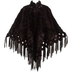 Christian Dior 1970s brown mink poncho with lambskin leather tassels 6