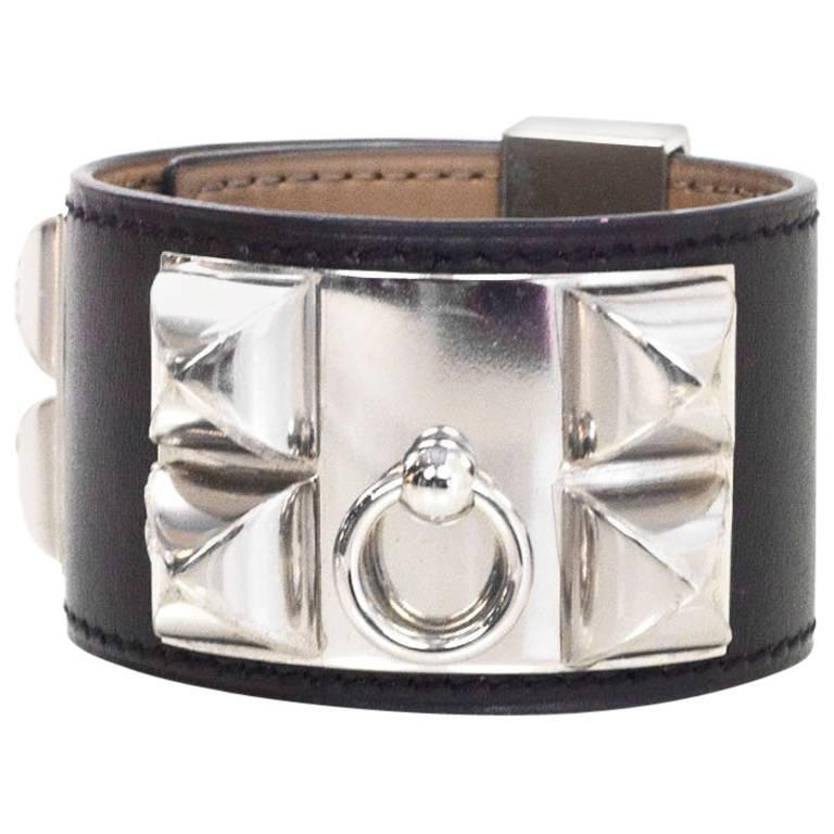 Hermes Black Leather Collier de Chien CDC Bracelet Cuff sz S