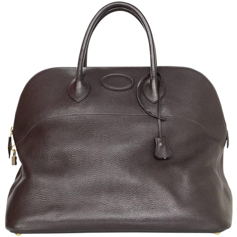 Hermes Brown Clemence Leather 45cm Travel Bolide Bag For Sale at 1stDibs