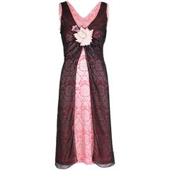 Alexander McQueen Sleeveless Brocade Dress W/Sheer Black Overlay Ca. 1996