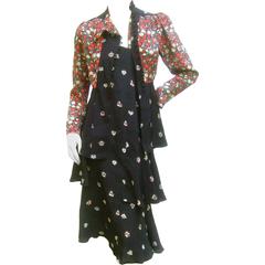 Ossie Clark Moss Crepe Dress and Jacket. Early 1970's.