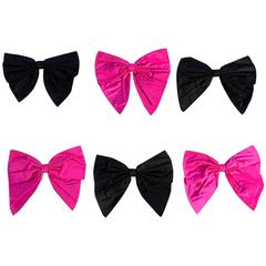 Patrick Kelly 1980s Set of Six Giant Pink Black Bow Pin Brooches