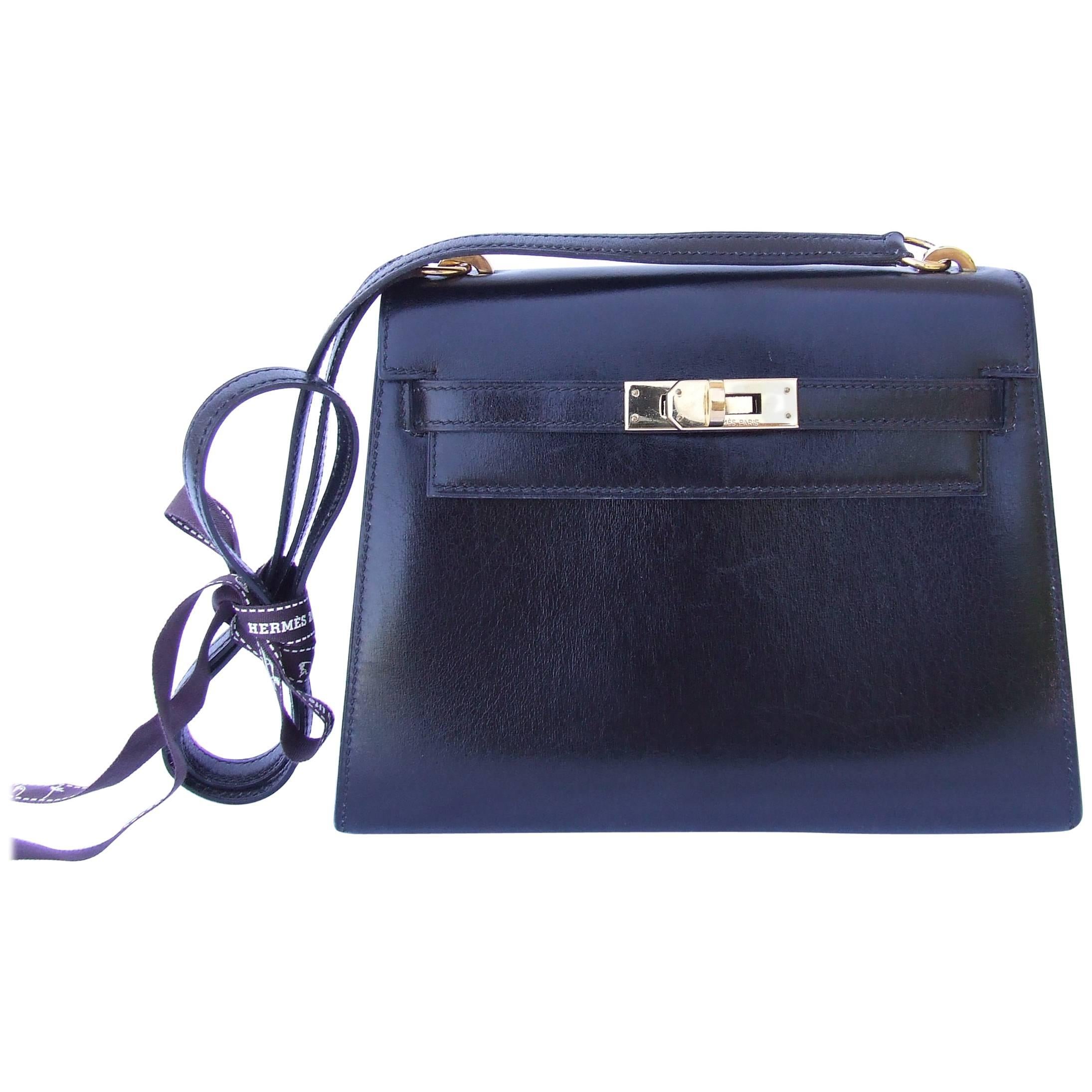 Hermès Vintage Mini Kelly Sellier Bag Black Box Leather Gold Hdw 20 cm