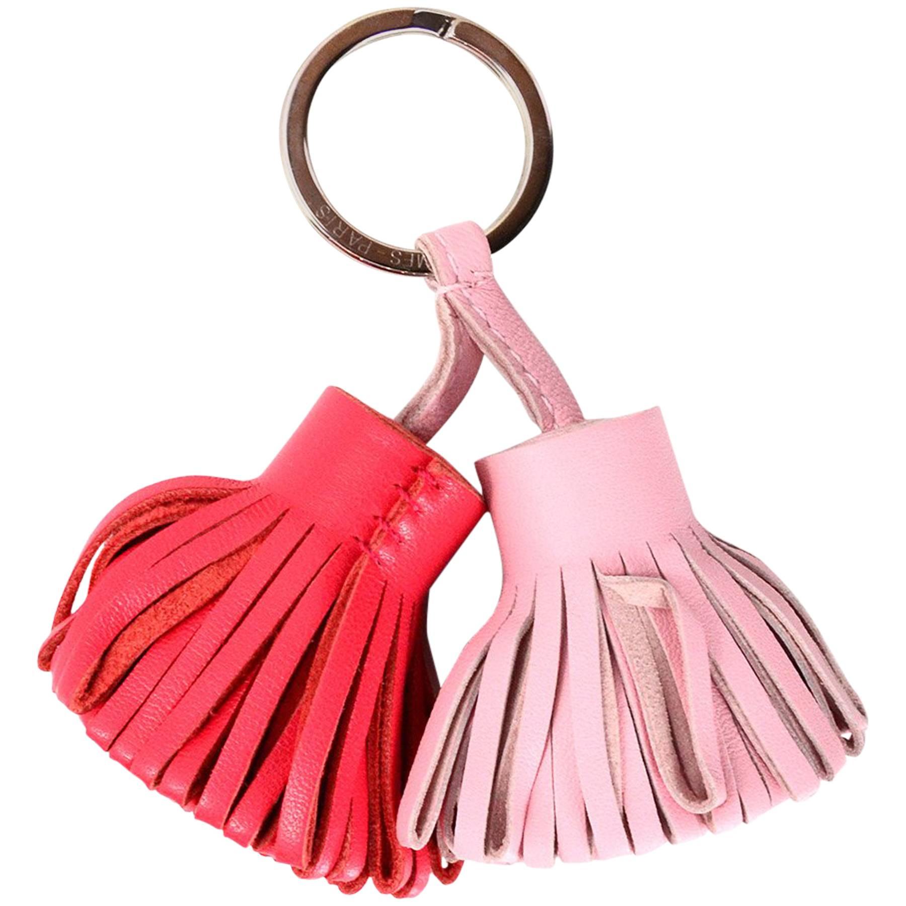 Hermes Pink & Coral Carmen Uno-Dos Key Ring NIB