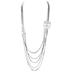 Chanel Multi-Strand Silver & Crystal CC Crest Shield Medallion Necklace 8