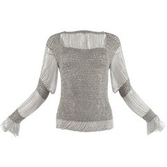 Loris Azzaro 1970 silver chain and lurex knit evening sweater 1