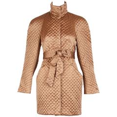 Rare 2007 Alexander McQueen Gold Quilted Satin Cocoon Jacket Coat w/Belt