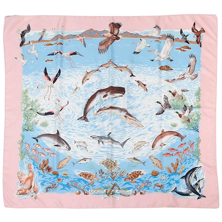 1992 Hermes "La Vie Precieuse De La Mediterranee" Silk Twill Carre Scarf