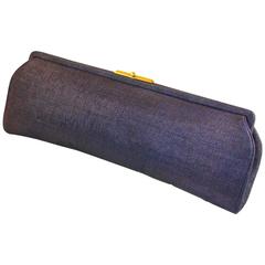 Sleek and Long Clutch in Navy Linen Style Fabric  Summer Chic!