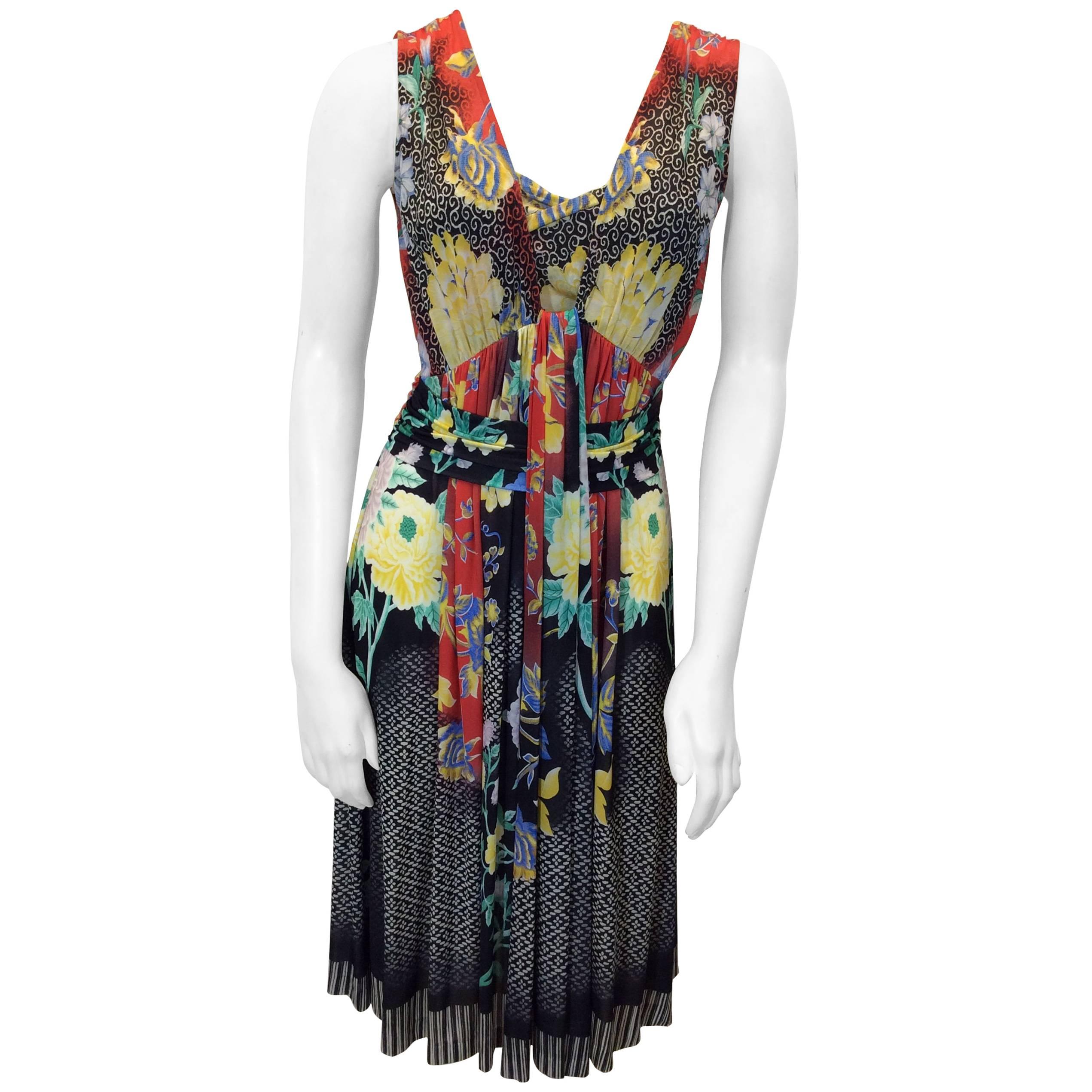 Etro Stretch Floral Printed Drape Dress For Sale