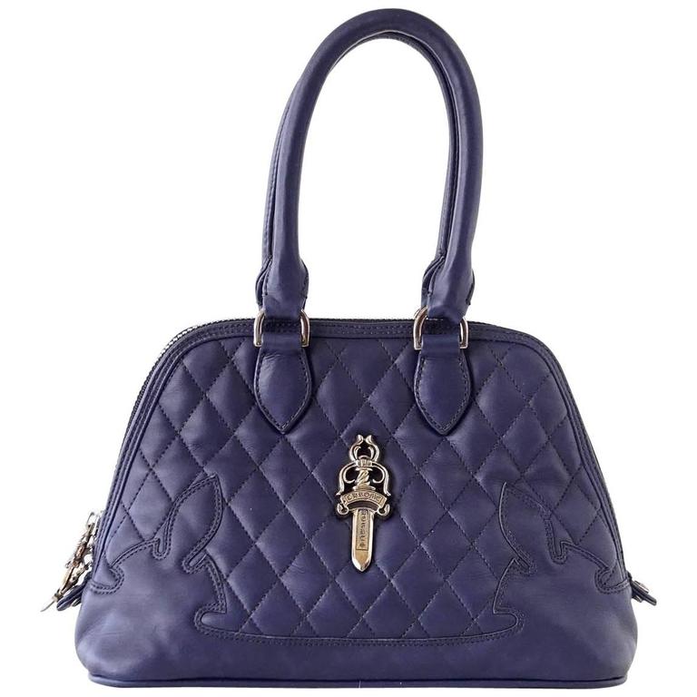 Chrome Hearts Bag Quilted Navy Sterling Silver Hardware Charming at